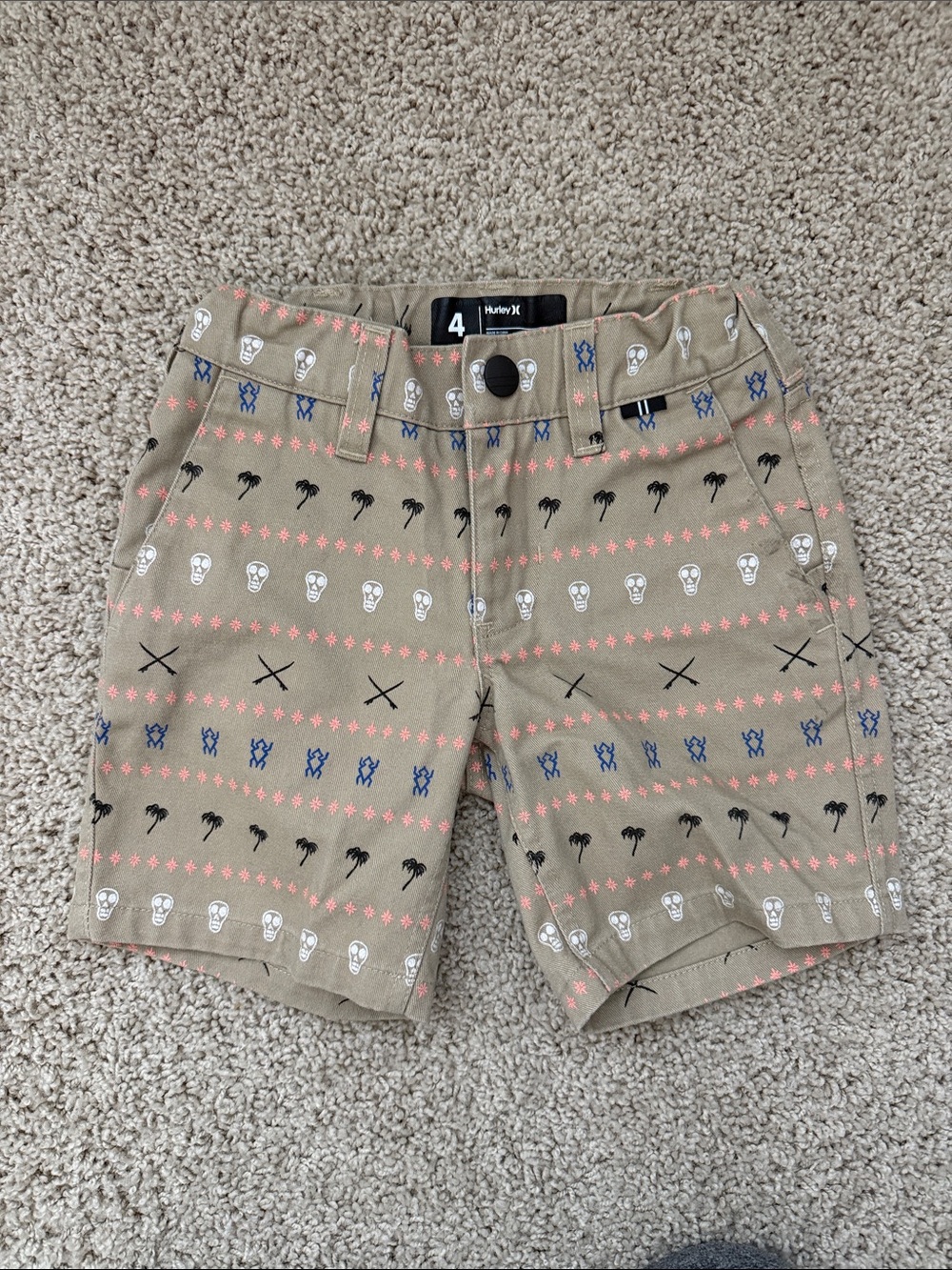 Hurley Tan Patterned Kids Shorts with Multicolor Motifs